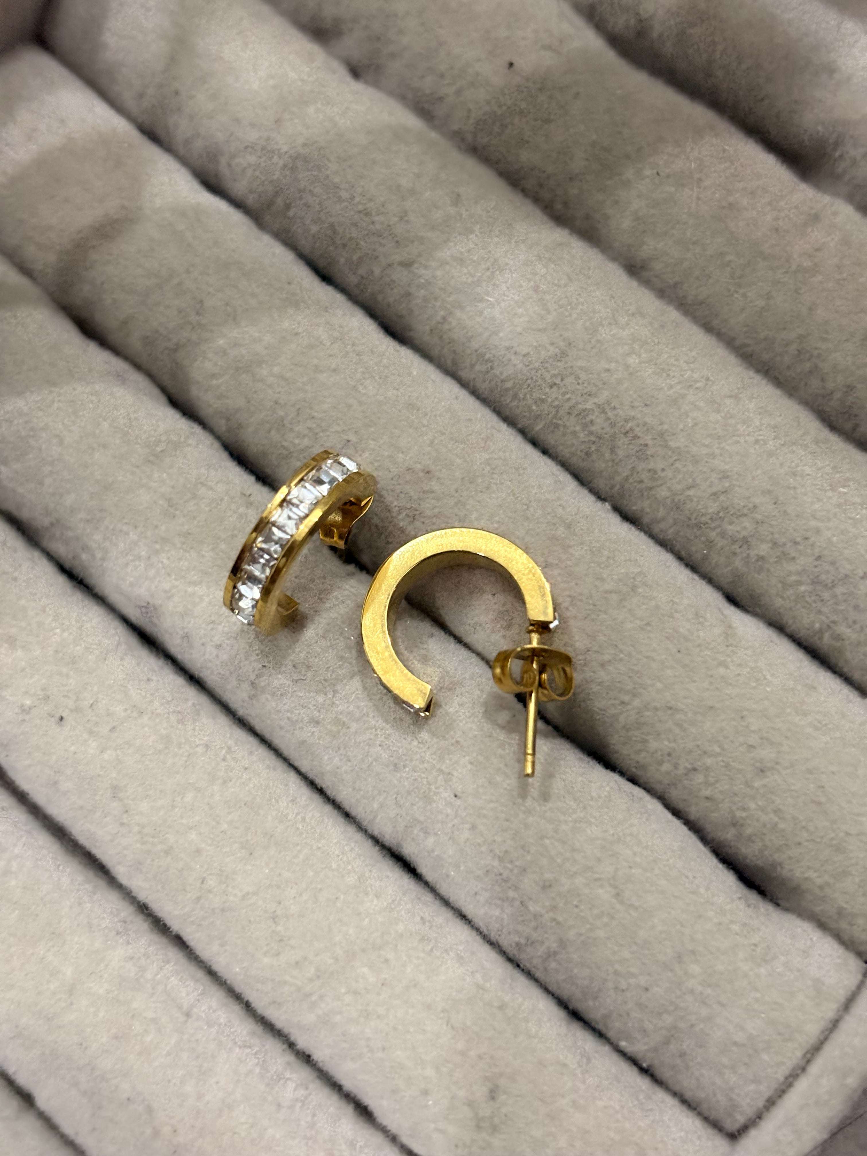 Shiny C Stud Earrings | Minimalist Curved Gold Studs