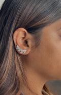 Silver Leaf Ear Crawler Clip-On Earrings
