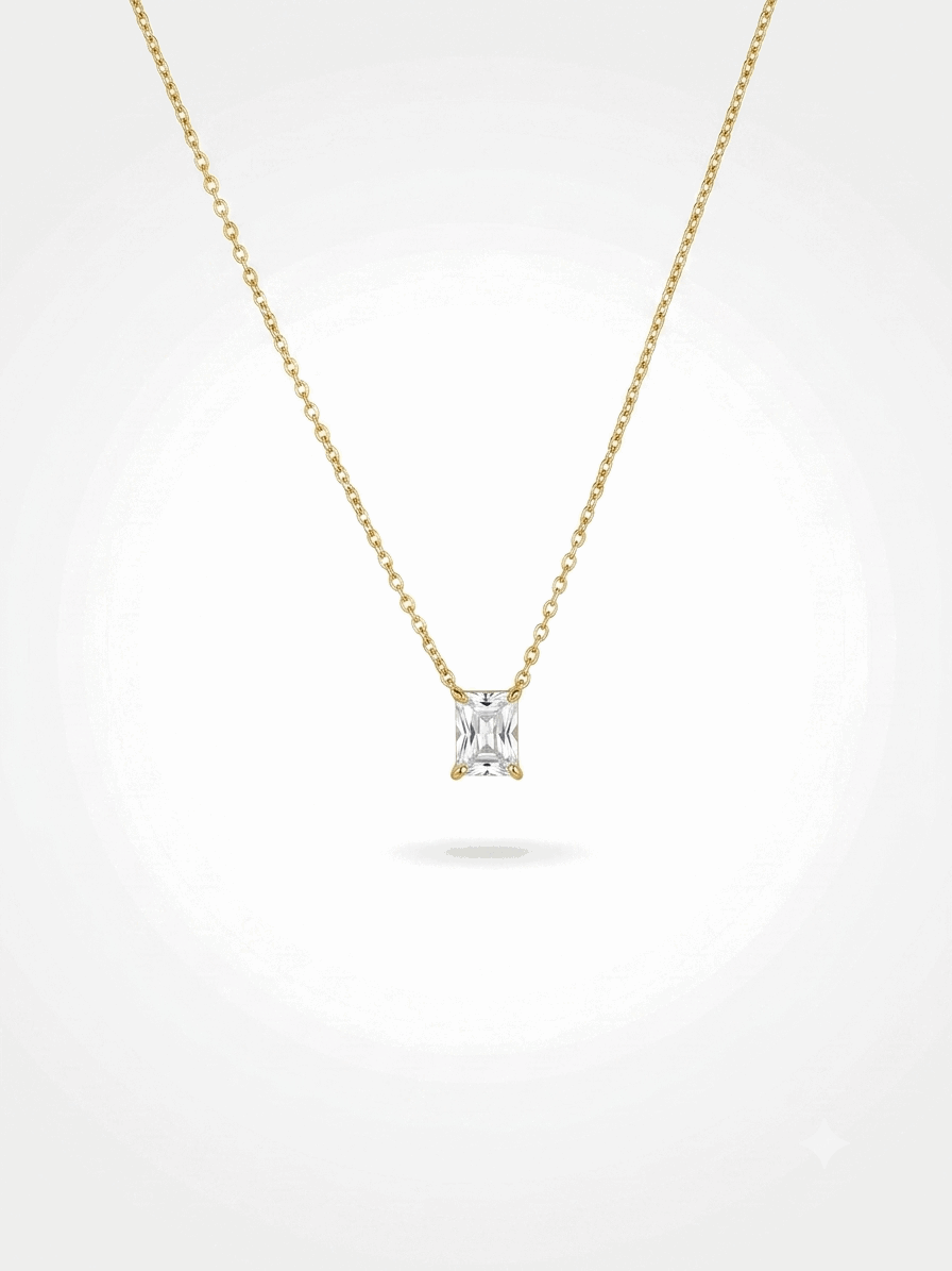 Rectangle Solitaire Pendant Necklace