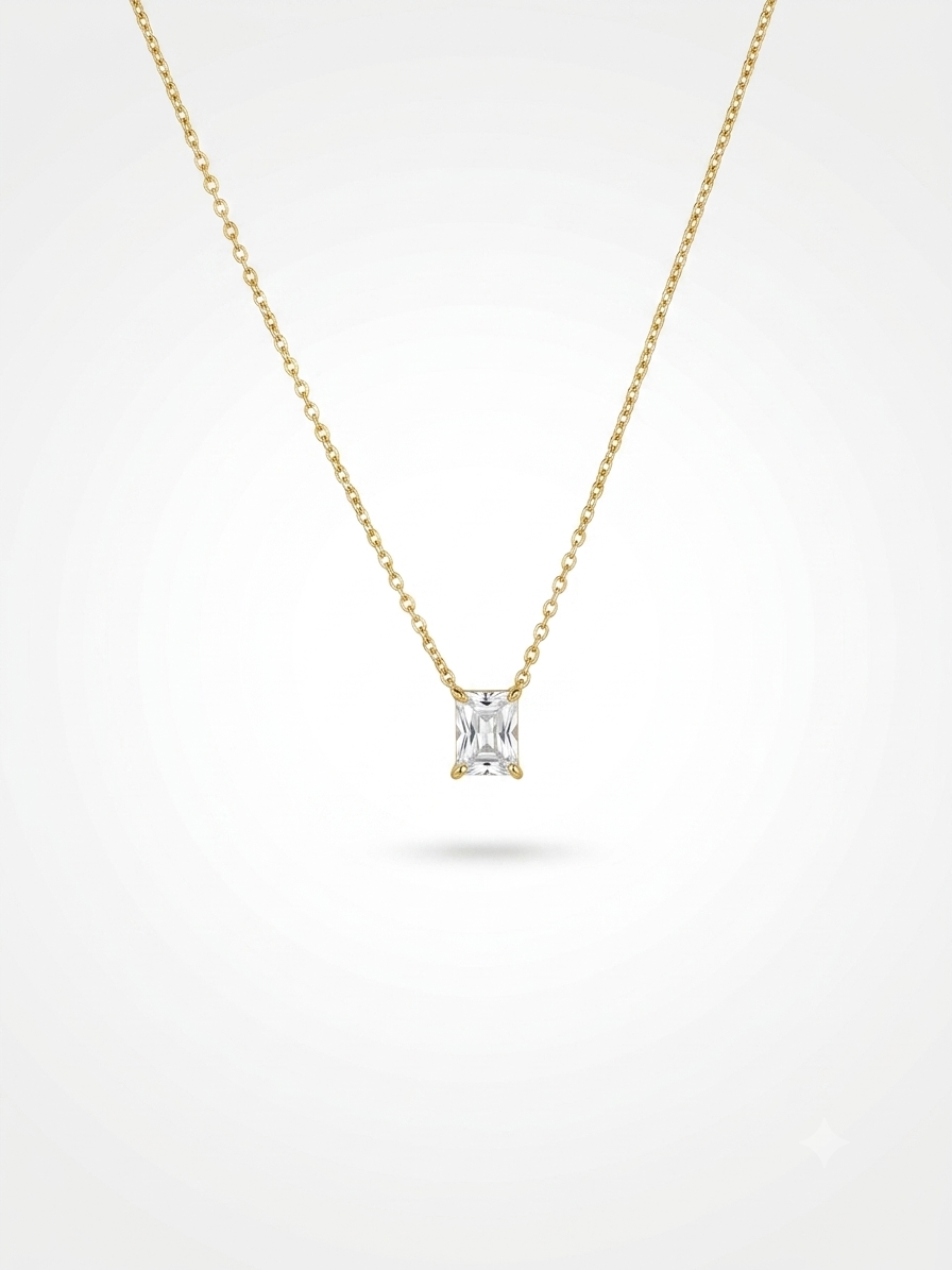 Rectangle Solitaire Pendant Necklace