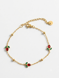 Minimal Tulip Bracelet – Red & Green Enamel | Dainty Floral Charm Bracelet