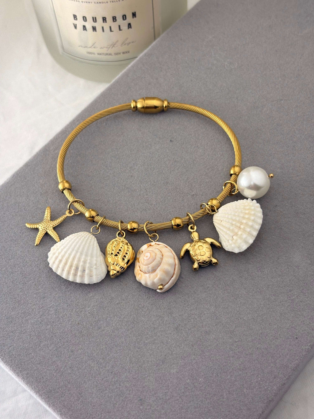 Beach Coded Charm Bracelet | Gold Coastal Charm Bangle