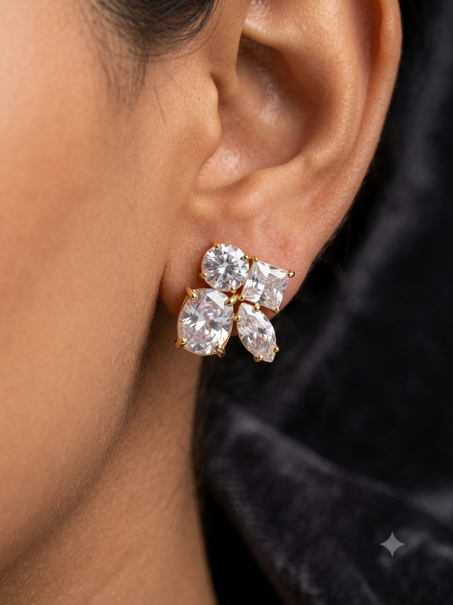 Different Diamond Aura Stud Earrings | Geometric Diamond-Cut Gold Studs