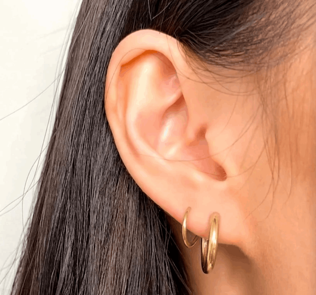 Illusion Earrings | Double-Piercing Effect Gold Stud Earrings