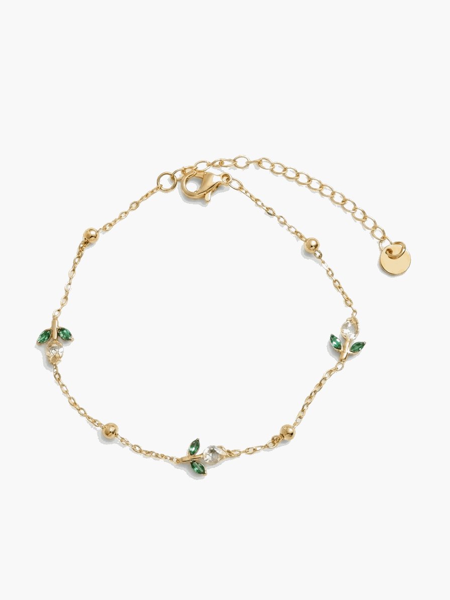 Minimal Tulip Bracelet – White & Green Enamel | Floral Charm Bracelet