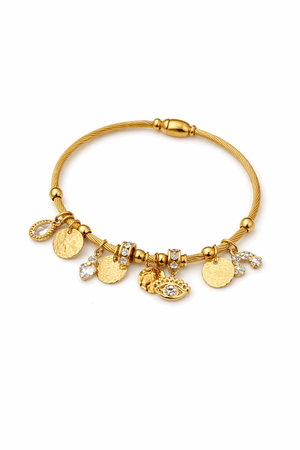 Minimal Charm Bracelet | Gold Evil Eye & Coin Bangle