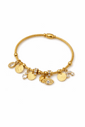 Minimal Charm Bracelet | Gold Evil Eye & Coin Bangle