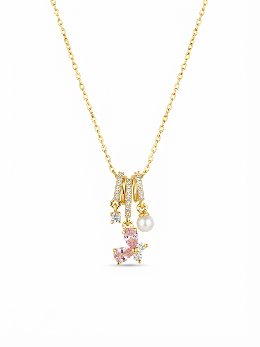 Pink Butterfly Charm Necklace