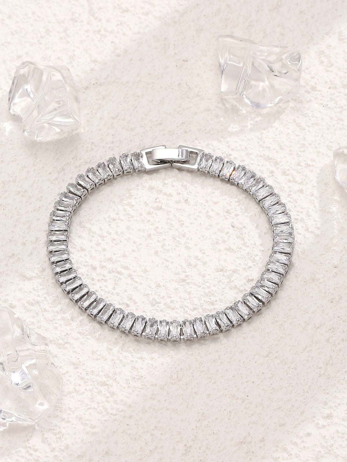 Silver Ice Tennis Bracelet – Unisex Crystal Wrist Bracelet