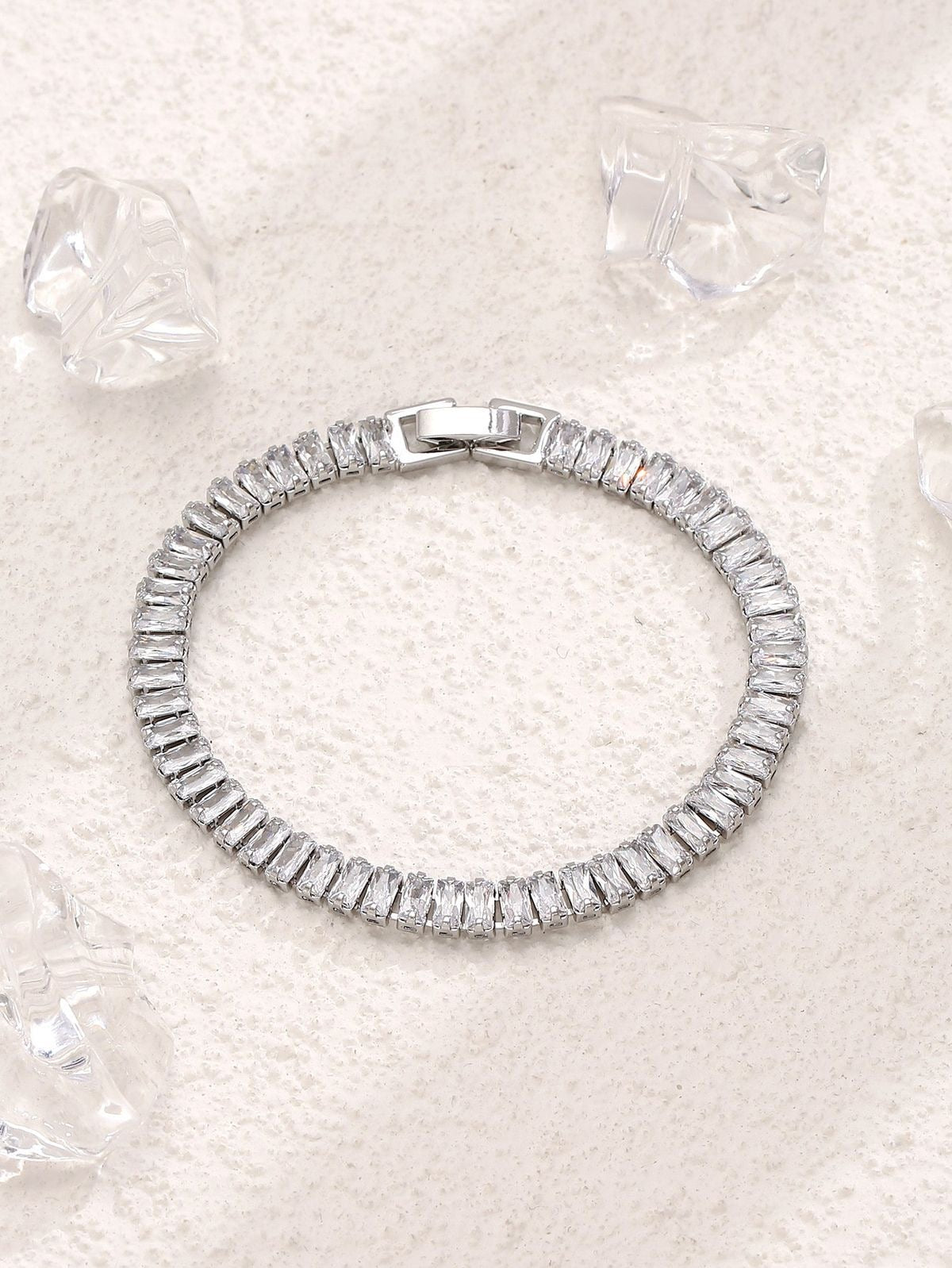 Silver Ice Tennis Bracelet – Unisex Crystal Wrist Bracelet