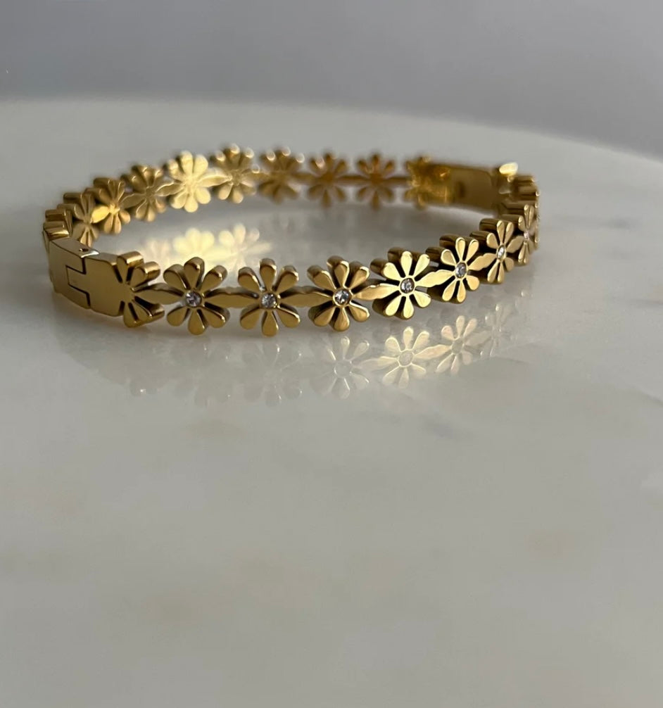 Floral Petite Kada | Gold Stainless Steel Bangle | 14cm & Above