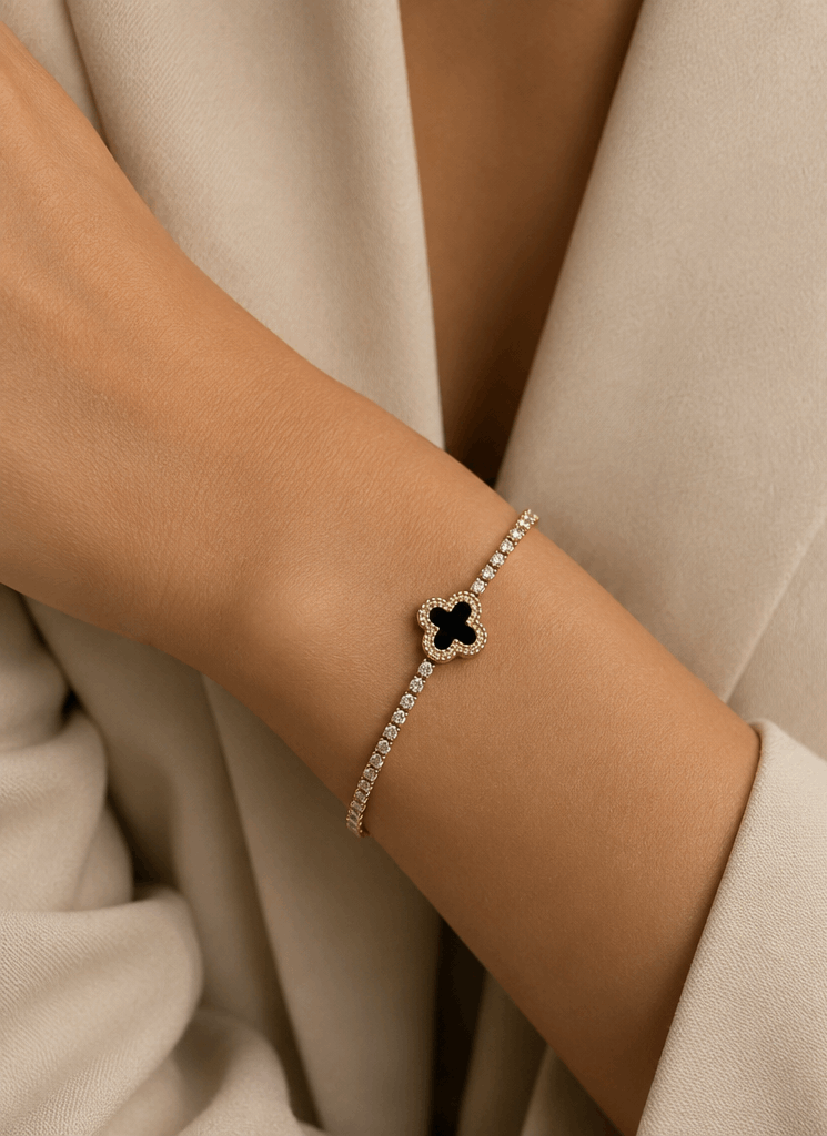 Clover Shine Tennis Bracelet – Unisex Lucky Clover Crystal Bracelet