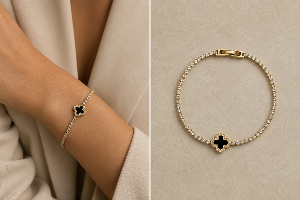 Clover Shine Tennis Bracelet – Unisex Lucky Clover Crystal Bracelet