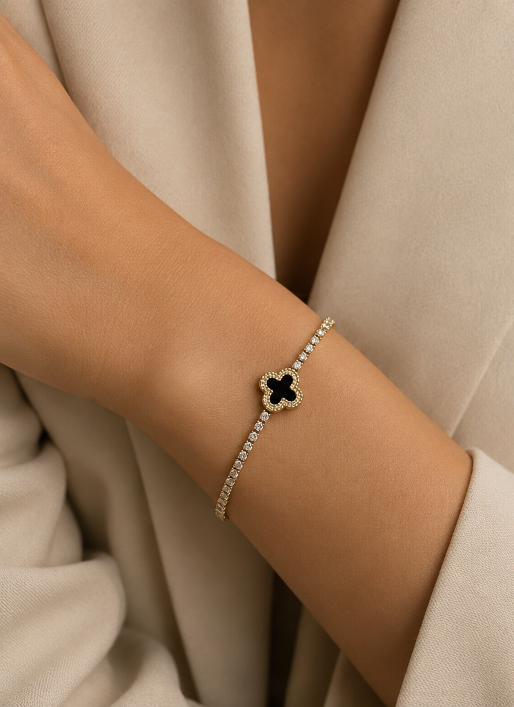 Clover Shine Tennis Bracelet – Unisex Lucky Clover Crystal Bracelet