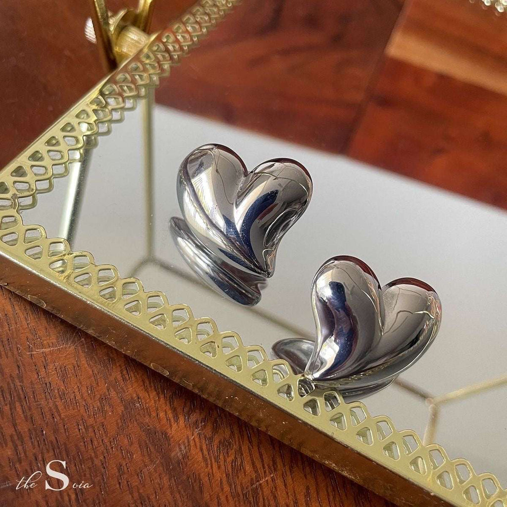 Silver Chunky Heart Earrings | Stainless Steel