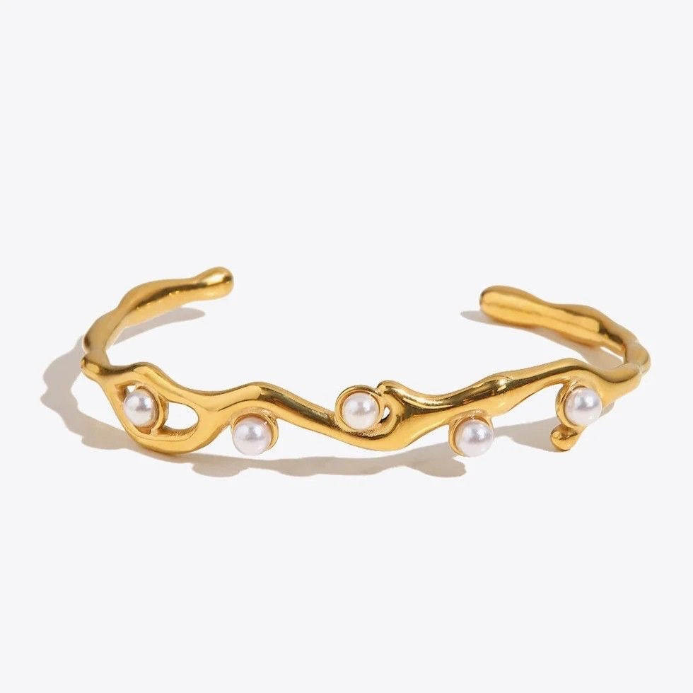 Pearl Gold Kada | Adjustable Pearl & Gold Bangle Bracelet
