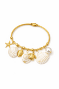 Beach Coded Charm Bracelet | Gold Coastal Charm Bangle