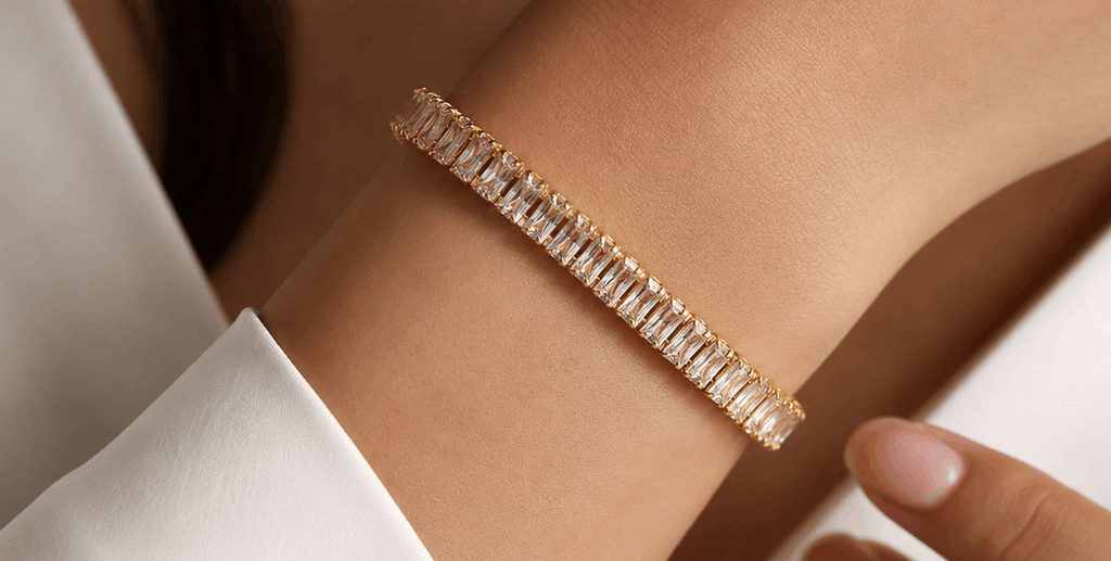 Golden Ice Tennis Bracelet – Unisex Crystal Studded Wrist Accessory