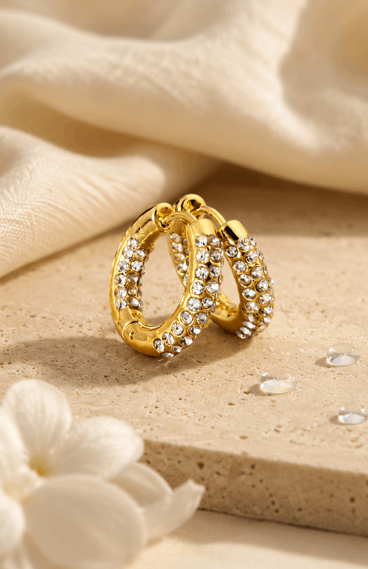 Dubai Bling Earrings | Glamorous Crystal-Embellished Gold Earrings