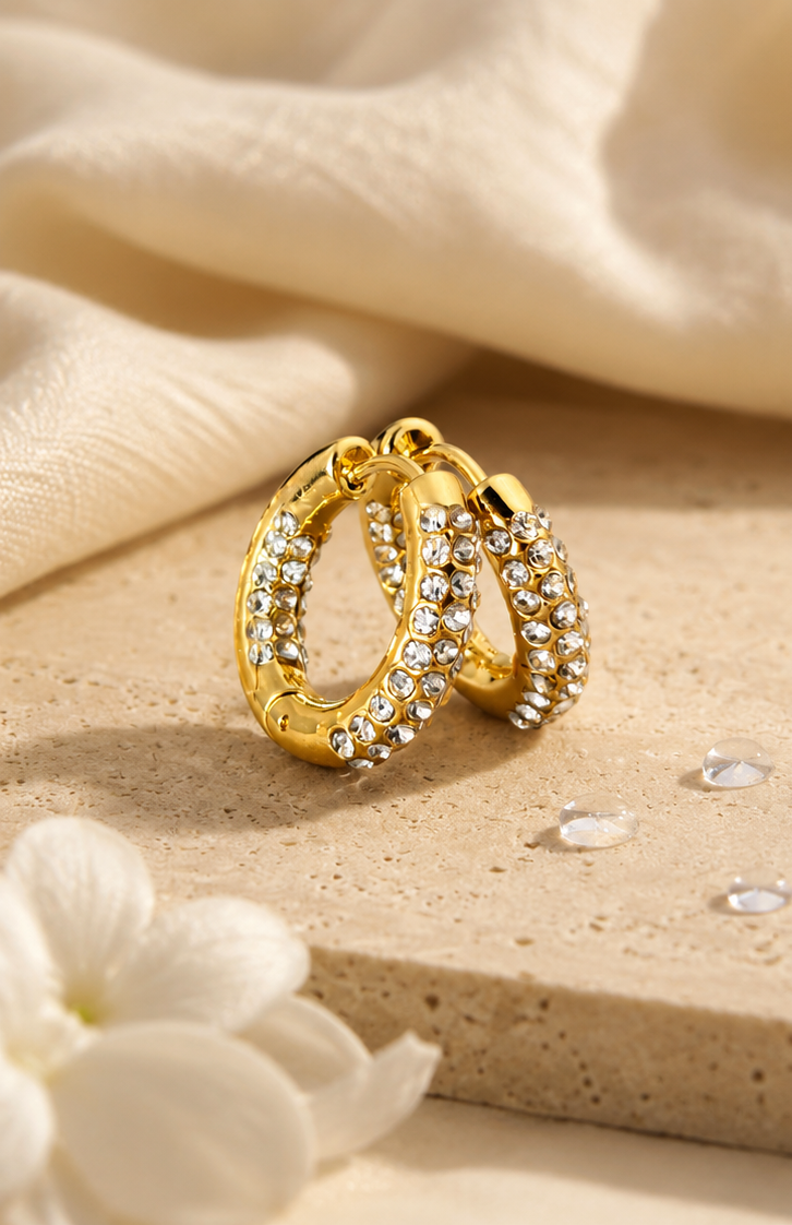 Dubai Bling Earrings | Glamorous Crystal-Embellished Gold Earrings