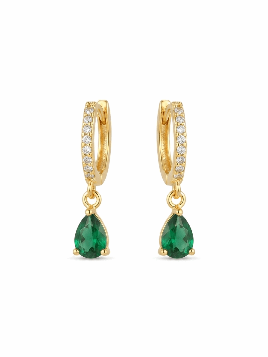 Green Shine Drop Danglers | Statement Earrings