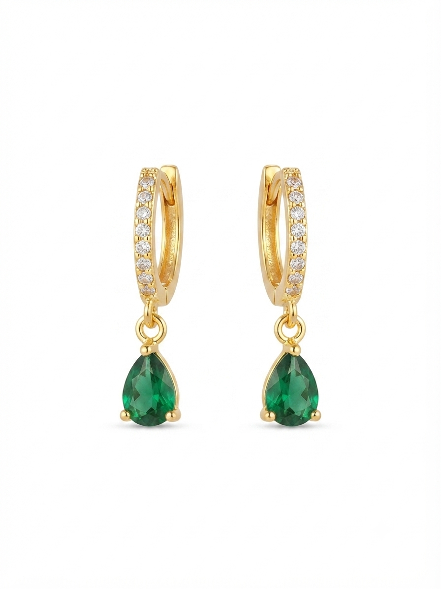 Green Shine Drop Danglers | Statement Earrings