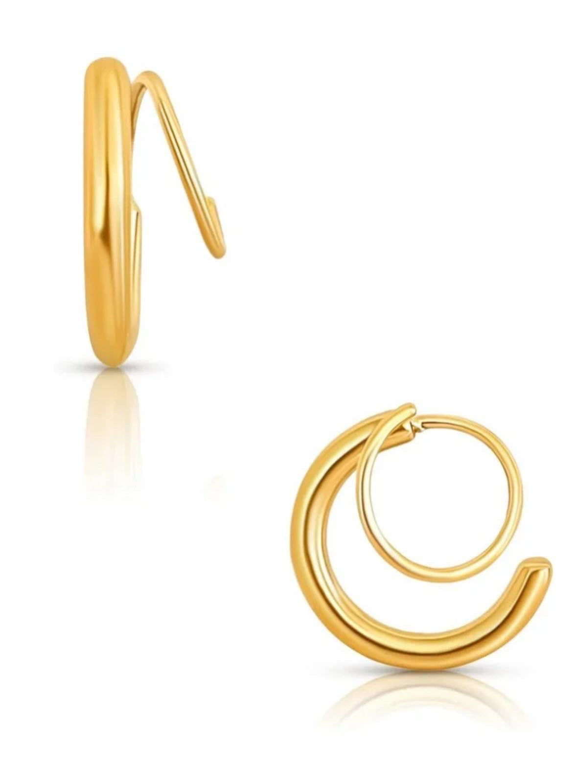 Illusion Earrings | Double-Piercing Effect Gold Stud Earrings