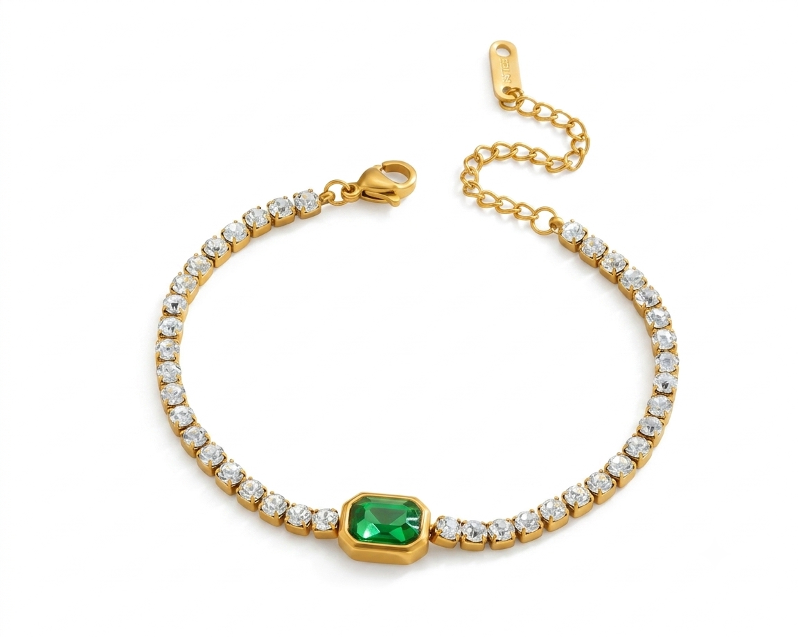 Green Gem Shine Crystal Bracelet