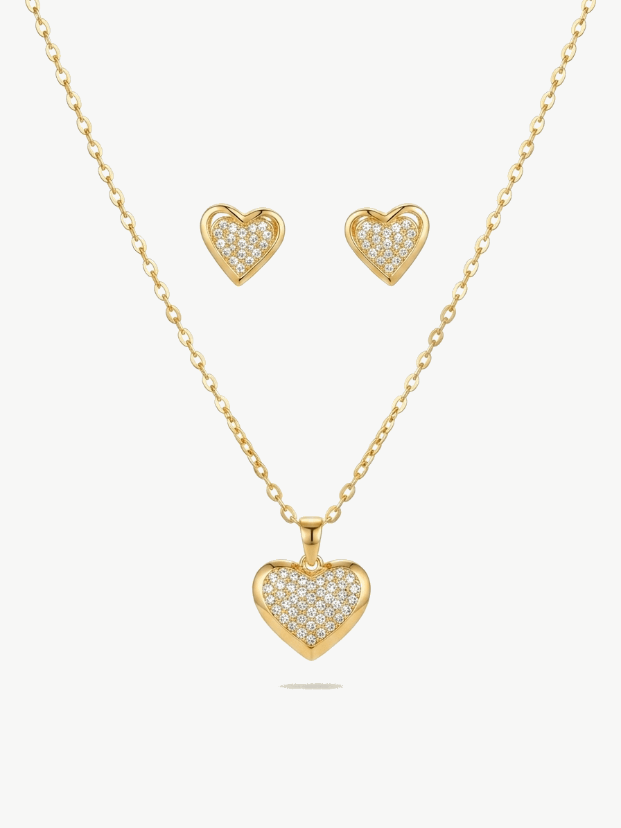Minimal Heart Jewellery Set | Dainty Heart Necklace & Earrings