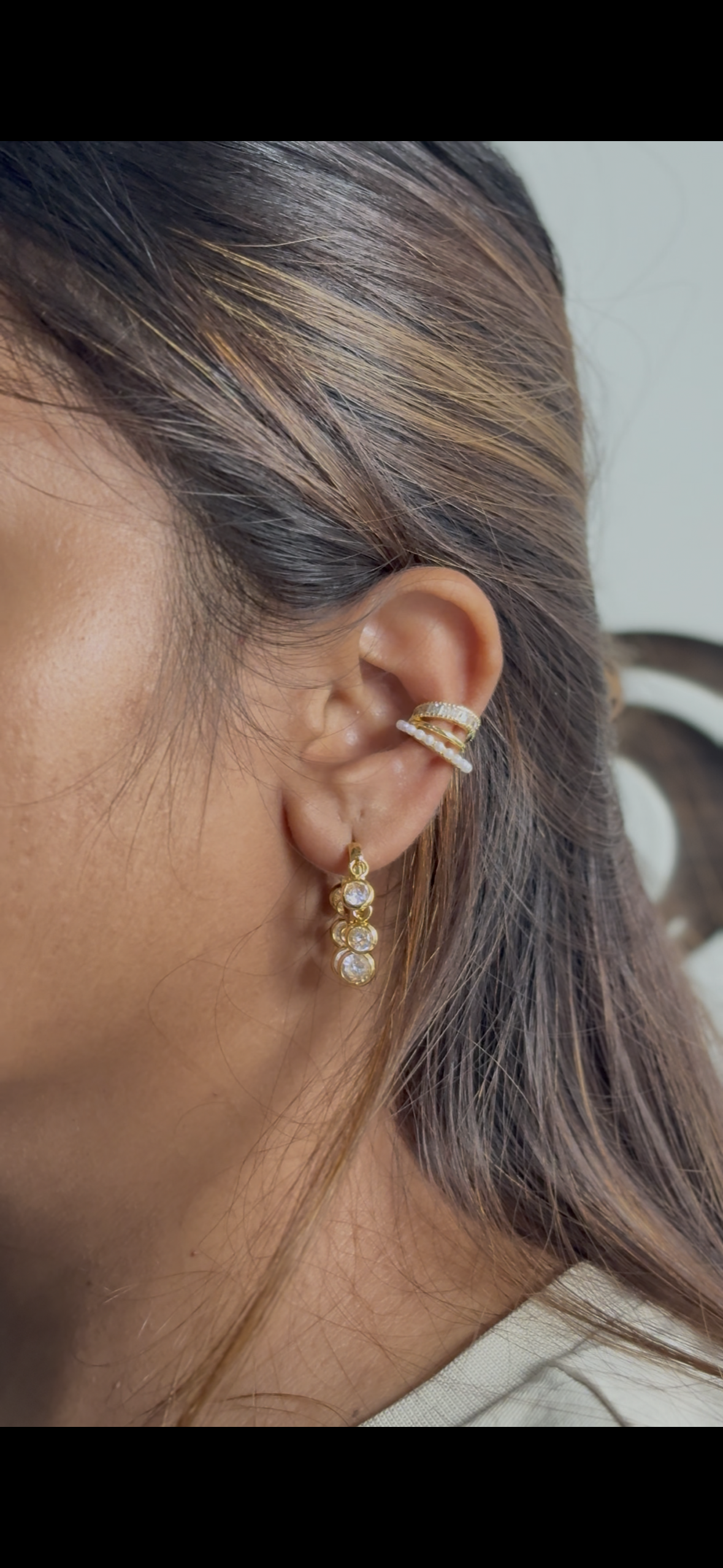 Triple Pearl Earcuff – No Piercing Stacked Pearl Ear Cuff | Single Piece