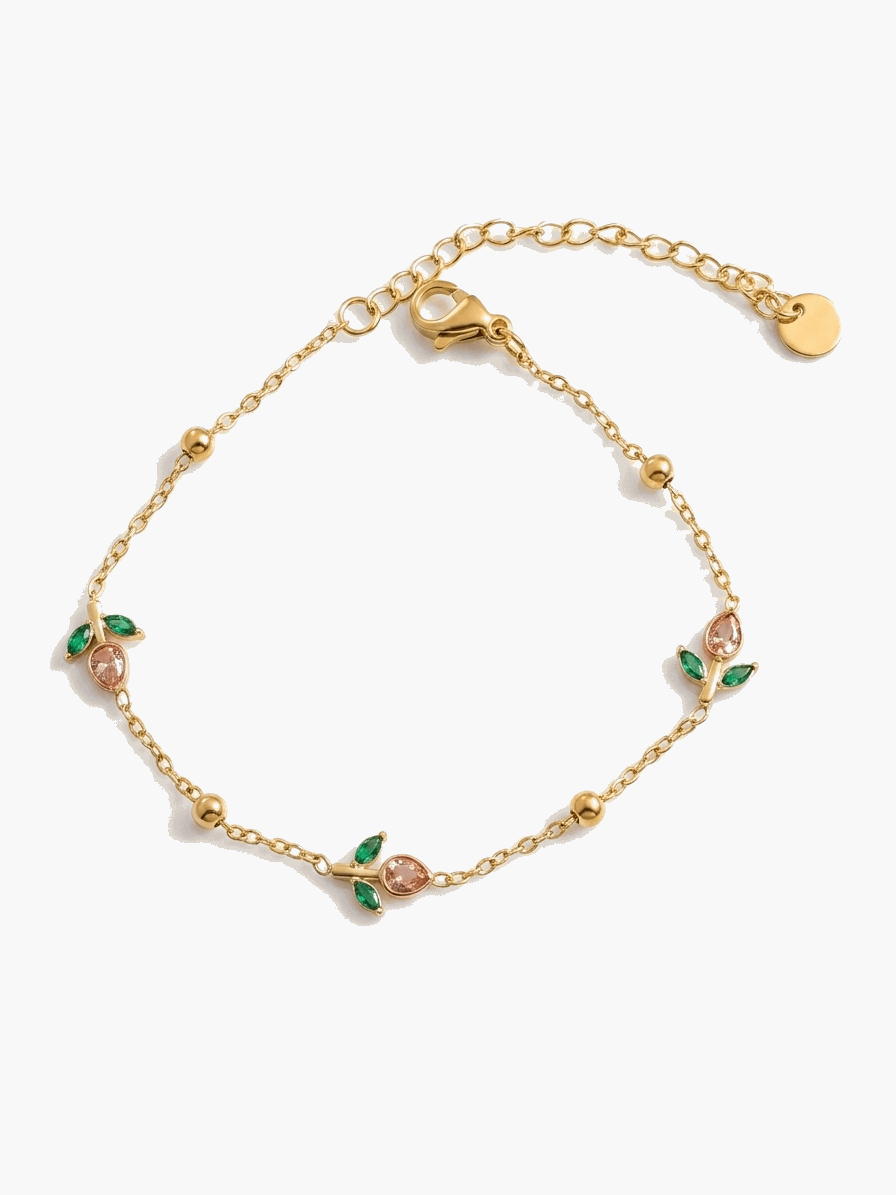 Tulip Bracelet – Pink & Green Enamel | Floral Charm Bracelet