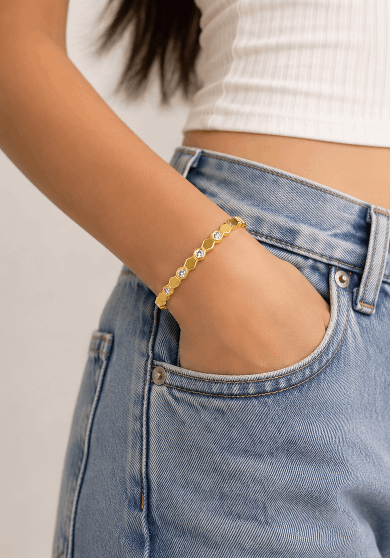 Honey Shine Petite Kada | Gold Stainless Steel Bangle | 14cm & Above