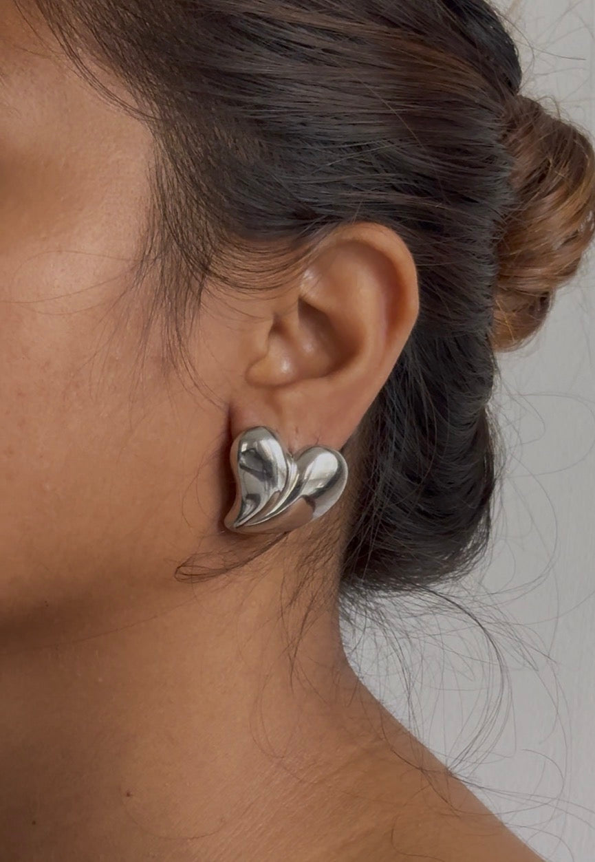 Silver Chunky Heart Earrings | Stainless Steel