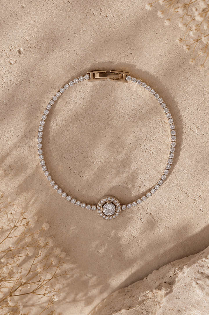 Round Shiny Tennis Bracelet – Sparkling Crystal Wrist Bracelet