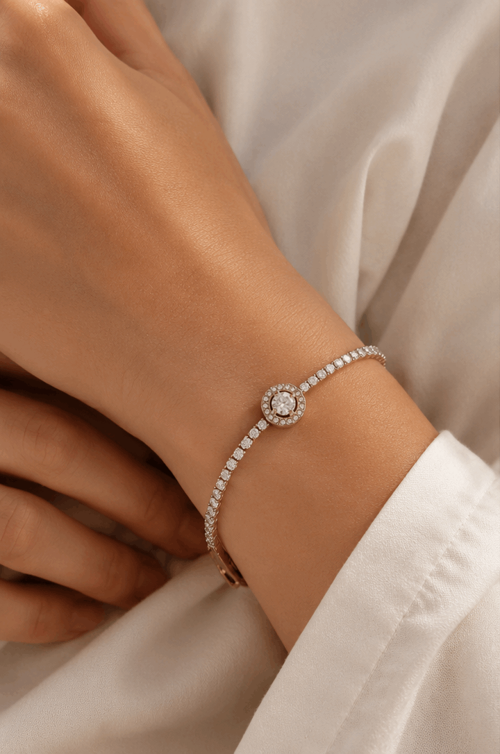Round Shiny Tennis Bracelet – Sparkling Crystal Wrist Bracelet