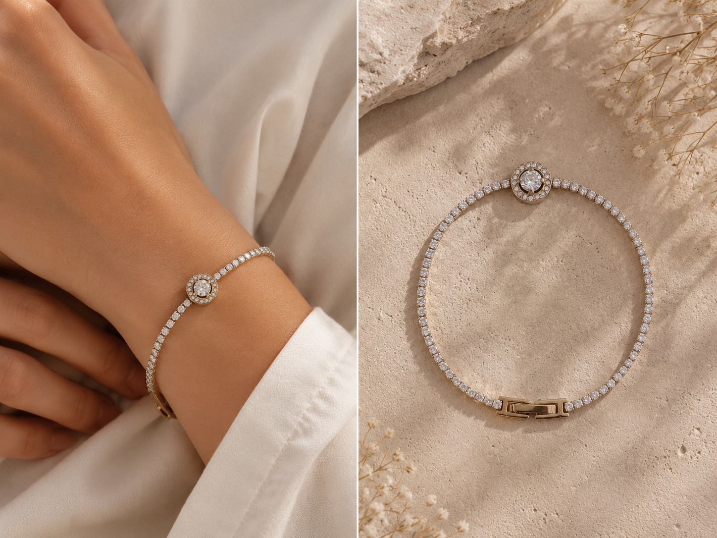 Round Shiny Tennis Bracelet – Sparkling Crystal Wrist Bracelet
