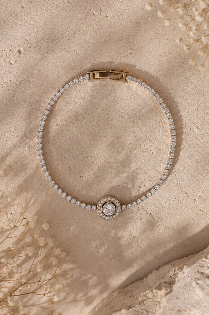 Round Shiny Tennis Bracelet – Sparkling Crystal Wrist Bracelet