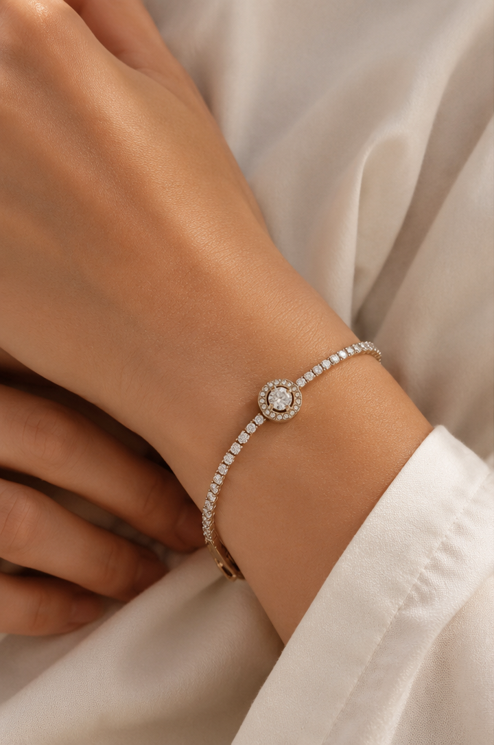Round Shiny Tennis Bracelet – Sparkling Crystal Wrist Bracelet