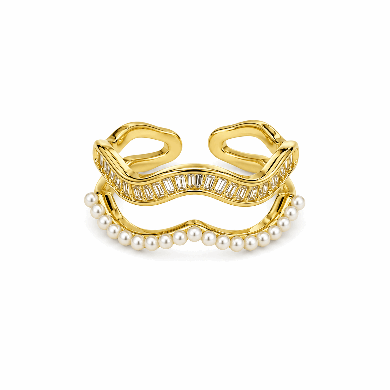 Pearl Waves Shine Adjustable Ring