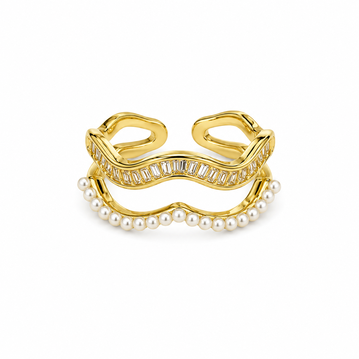 Pearl Waves Shine Adjustable Ring