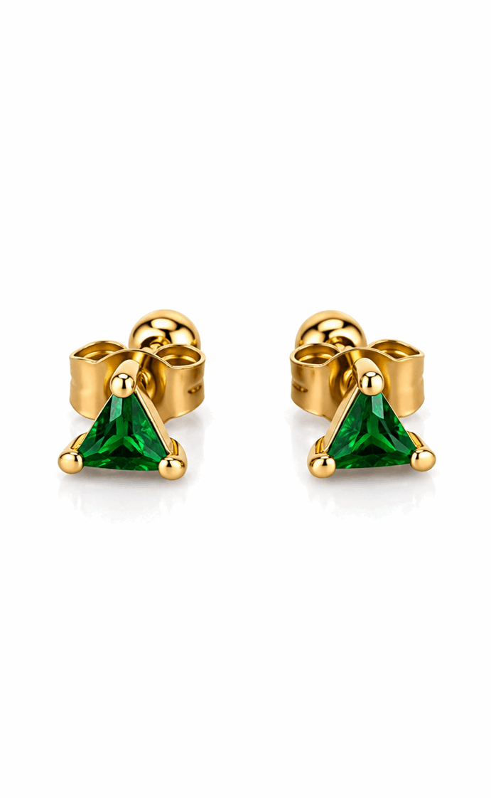 Green Aura Triangle Earrings | Geometric Green & Gold Triangle Studs