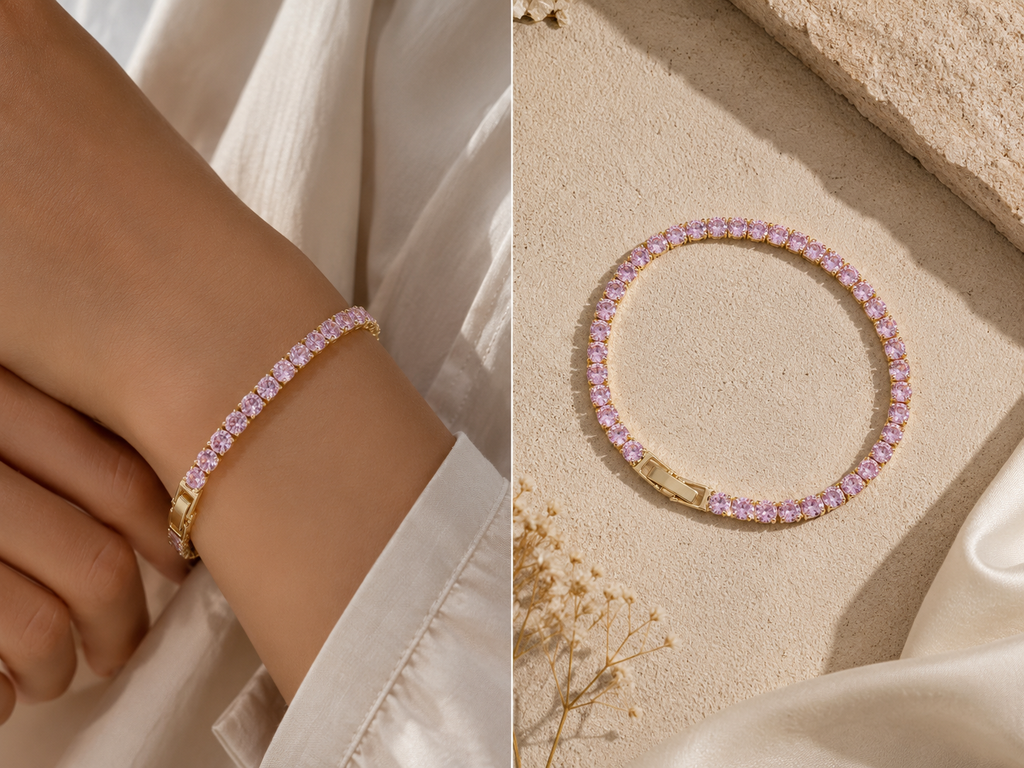 Pink OG Tennis Bracelet – Unisex Rose-Tone Crystal Wrist Bracelet