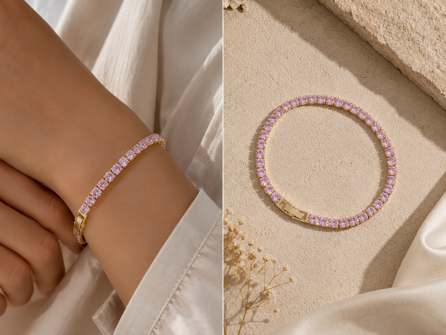 Pink OG Tennis Bracelet – Unisex Rose-Tone Crystal Wrist Bracelet
