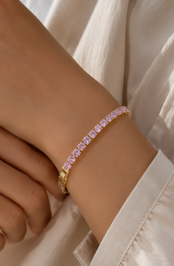 Pink OG Tennis Bracelet – Unisex Rose-Tone Crystal Wrist Bracelet