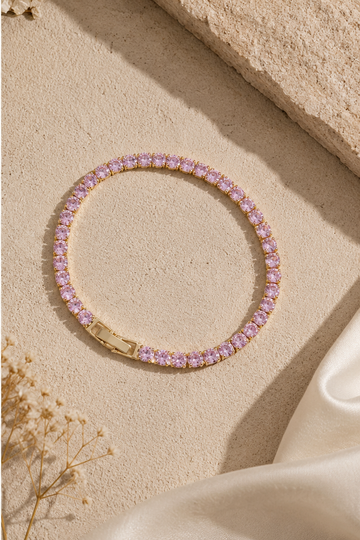 Pink OG Tennis Bracelet – Unisex Rose-Tone Crystal Wrist Bracelet