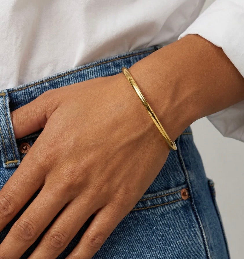 Round Simple Petite Kada | Gold Stainless Steel Bangle | 14cm & Above