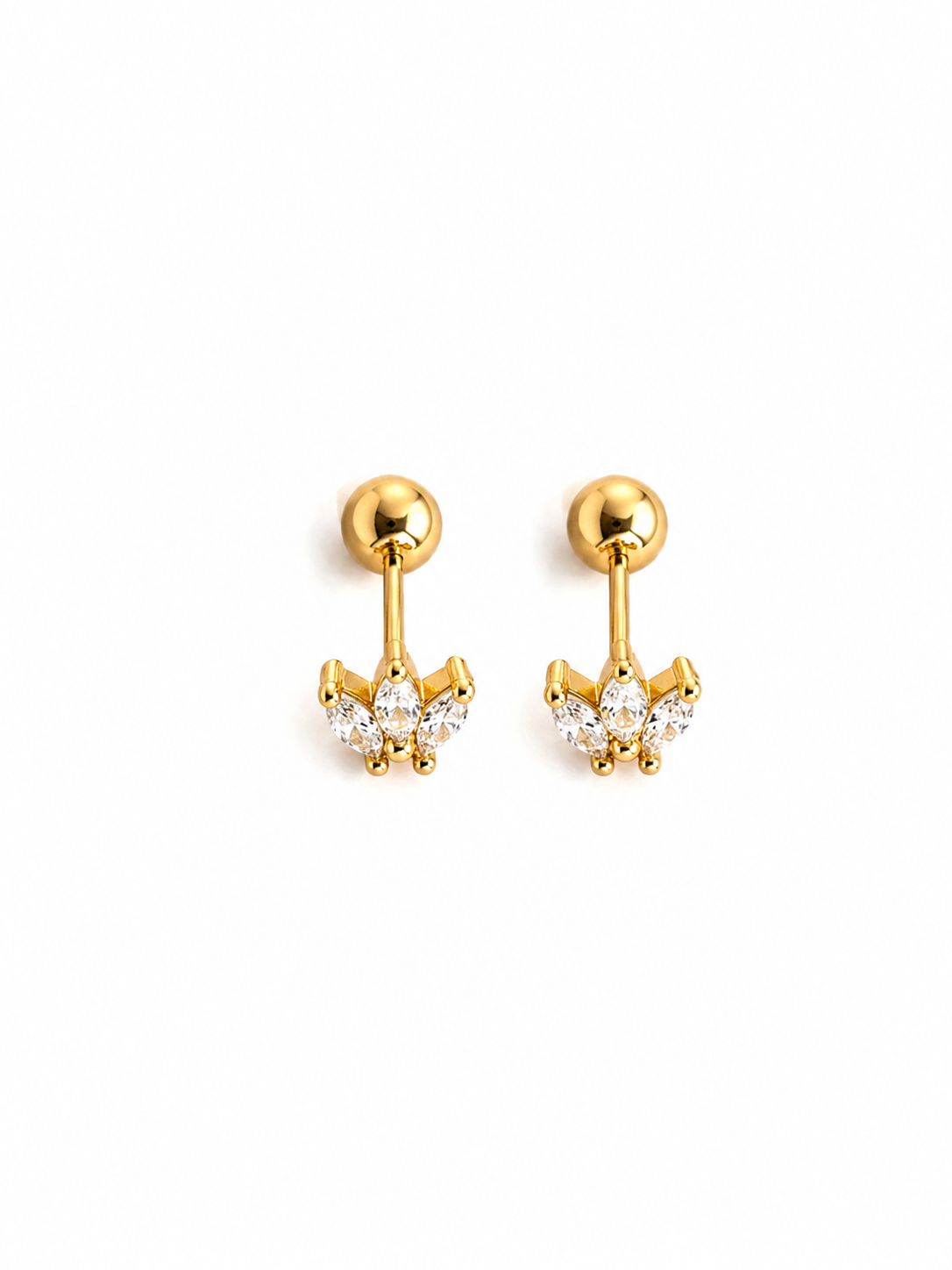 3 Leaf Stud | Gold Triple Leaf Stainless Steel Earrings (Pair)