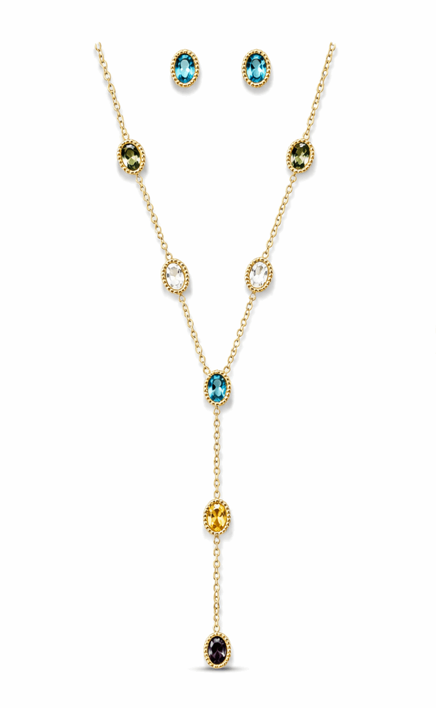 Multi Colour Drop Set | Colourful Necklace & Earrings Jewellery Set