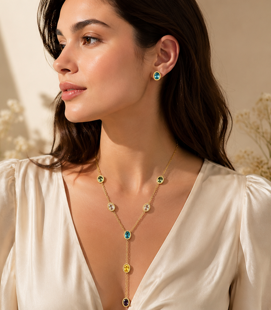 Multi Colour Drop Set | Colourful Necklace & Earrings Jewellery Set
