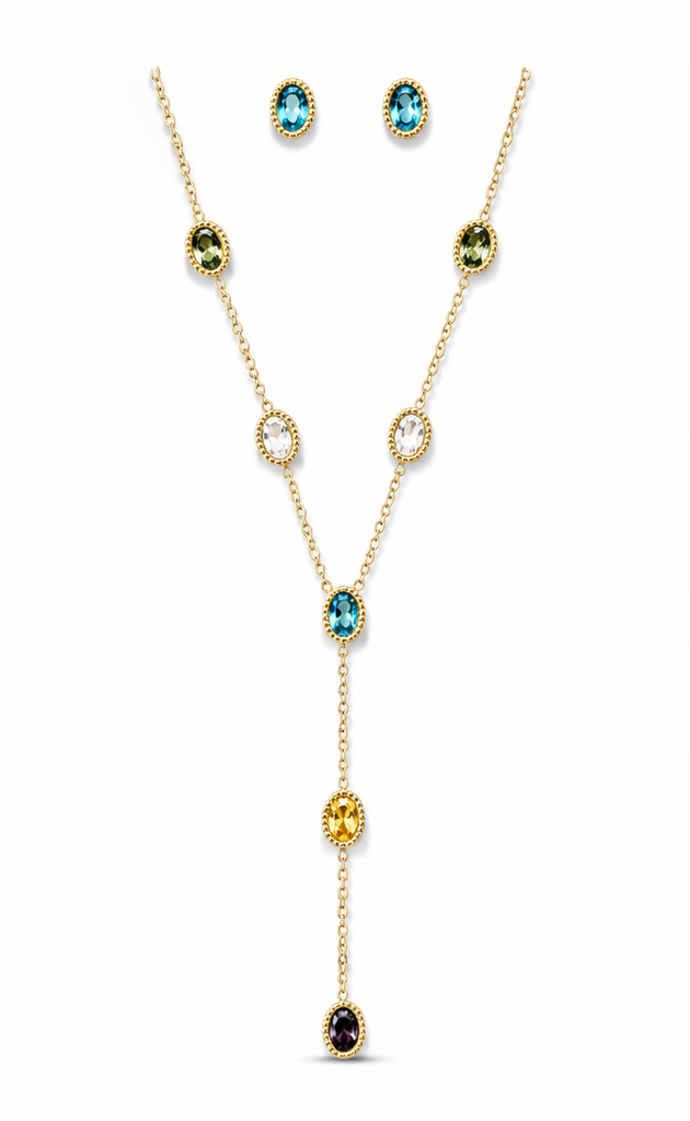 Multi Colour Drop Set | Colourful Necklace & Earrings Jewellery Set